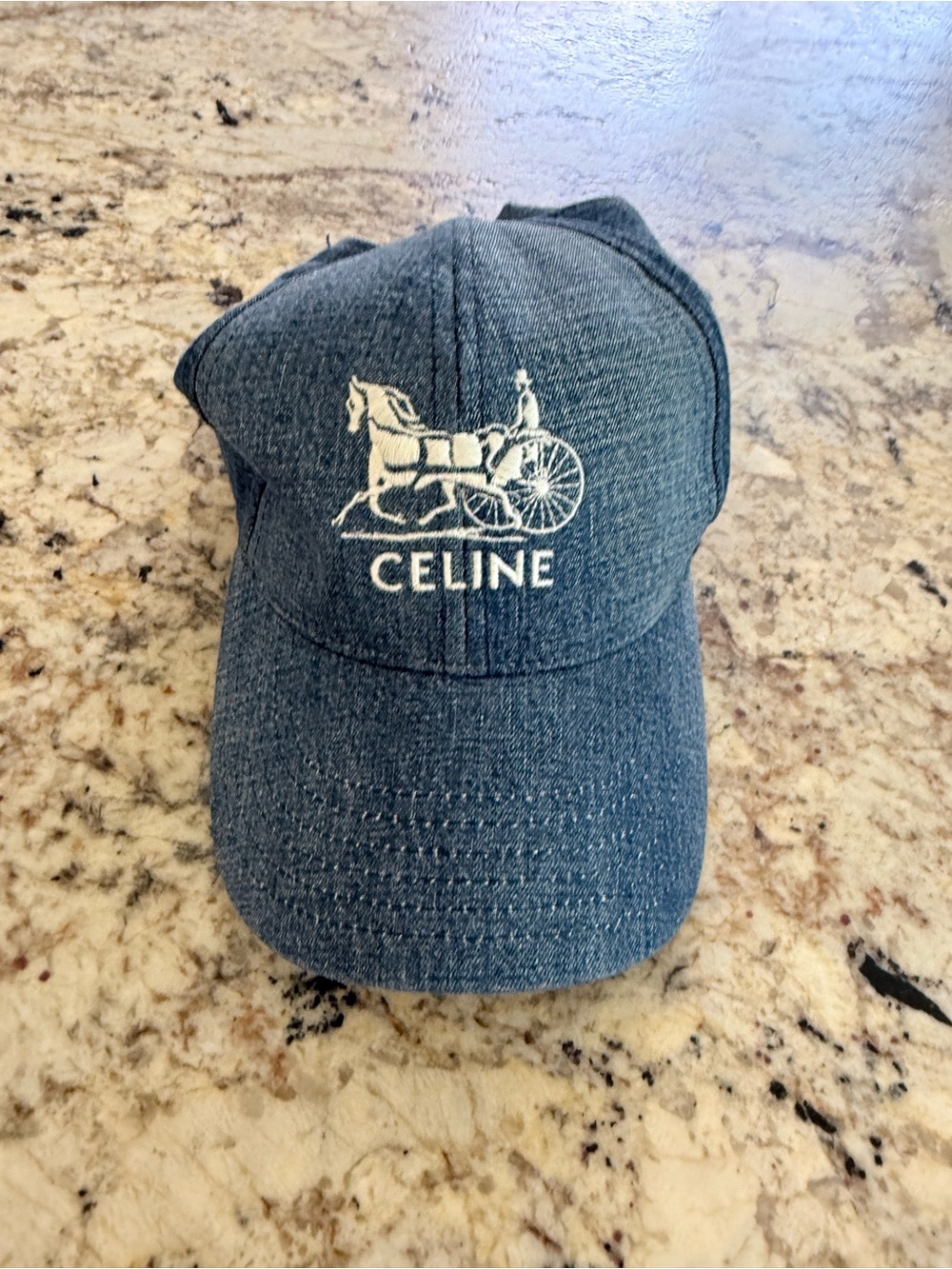 Celine Denim Logo Cap in Light Blue and Navy
